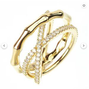 Freida Rothman Vault Sterling Silver Gold Crisscross and Bamboo Stackable Ring 9